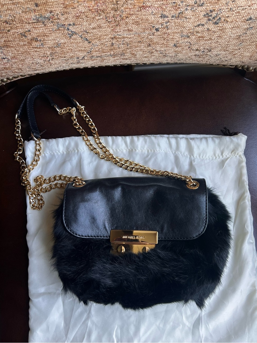 Michael Kors Black Fur Chain Shoulder Bag